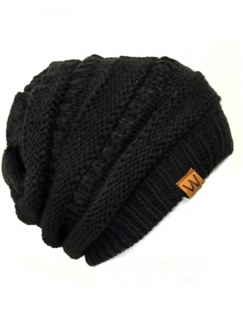 Skullies & Beanies Winter Thick Knit Slouchy Beanie (Set of 2) - Black and Red Orange - C112KOKJGZ7 $14.92