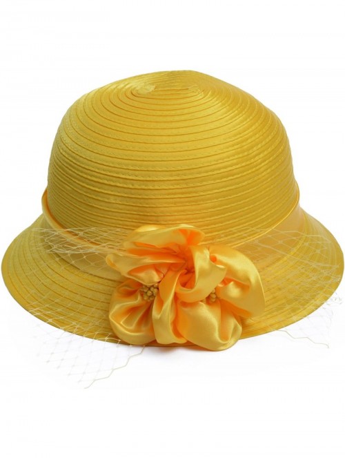 Sun Hats Women Dress Church Wedding Floral French Veils Satin Ribbon Party Sun Hat A453 - Yellow - C118GDZ42T7 $16.85