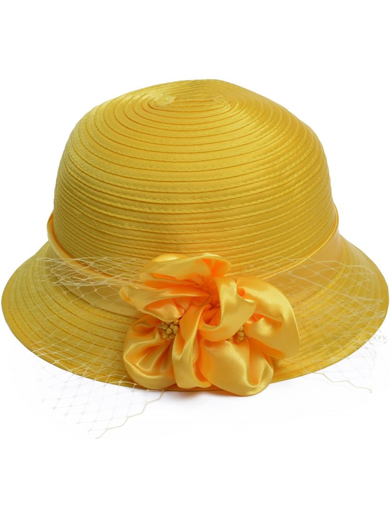 Sun Hats Women Dress Church Wedding Floral French Veils Satin Ribbon Party Sun Hat A453 - Yellow - C118GDZ42T7 $16.85
