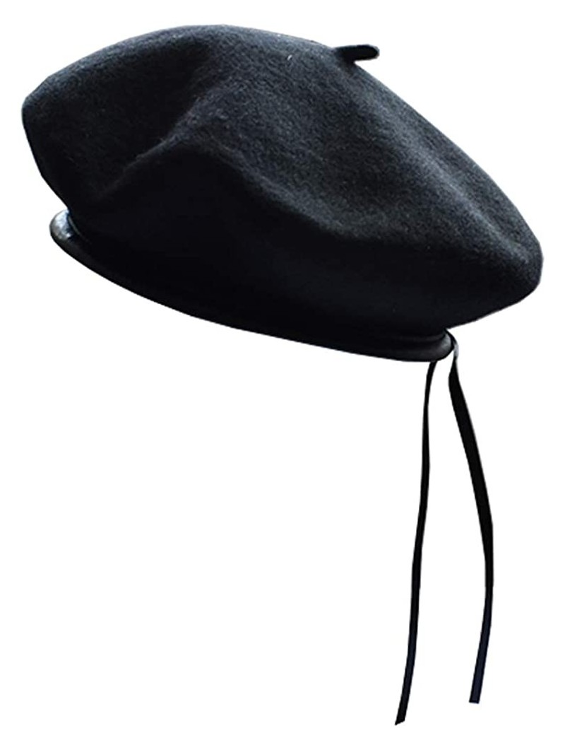 Berets Women's Adjustable Solid Color Wool Artist French Beret Hat - Black - C518G6RNH3D $13.84