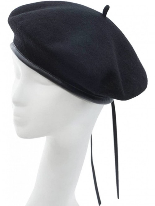 Berets Women's Adjustable Solid Color Wool Artist French Beret Hat - Black - C518G6RNH3D $13.84