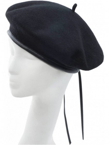 Berets Women's Adjustable Solid Color Wool Artist French Beret Hat - Black - C518G6RNH3D $13.84