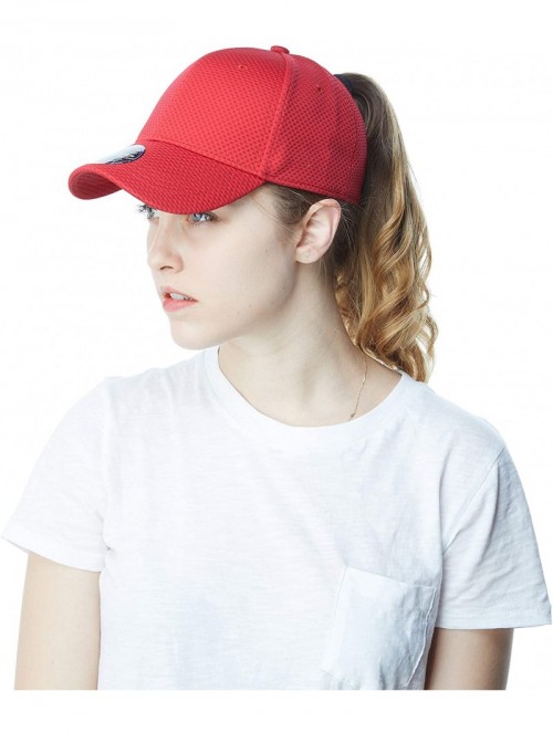 Baseball Caps Women High Bun Ponytail Hat Light Weight Stretch Fit Mesh Quick Dry Structured Cap - Red - CN18I6OURSA $11.90
