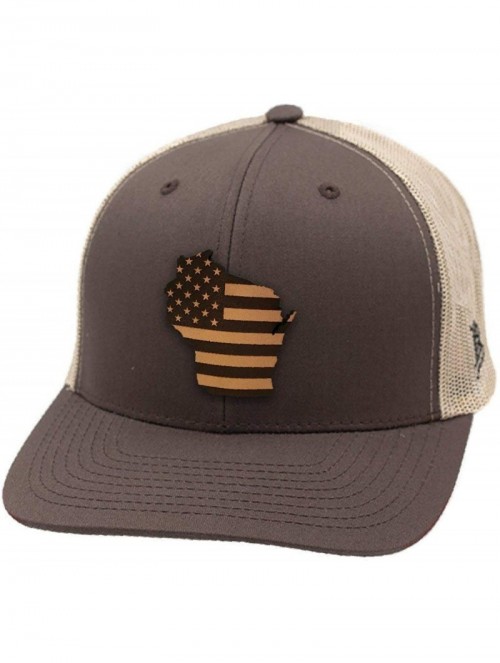 Baseball Caps 'Wisconsin Patriot' Leather Patch Hat Curved Trucker - Camo - C418IGO4LXY $37.57