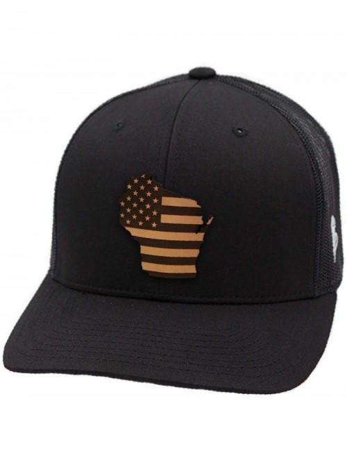 Baseball Caps 'Wisconsin Patriot' Leather Patch Hat Curved Trucker - Camo - C418IGO4LXY $37.57