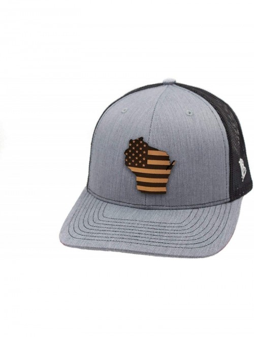 Baseball Caps 'Wisconsin Patriot' Leather Patch Hat Curved Trucker - Camo - C418IGO4LXY $37.57