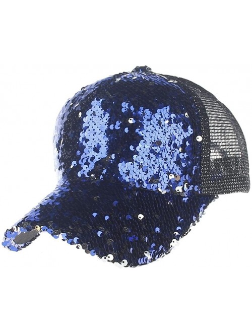 Baseball Caps Men Women's Hats-Baseball Caps Sequins Mesh Adjustable Trucker Visor Hat - Blue - CD18E82GZZ0 $9.74