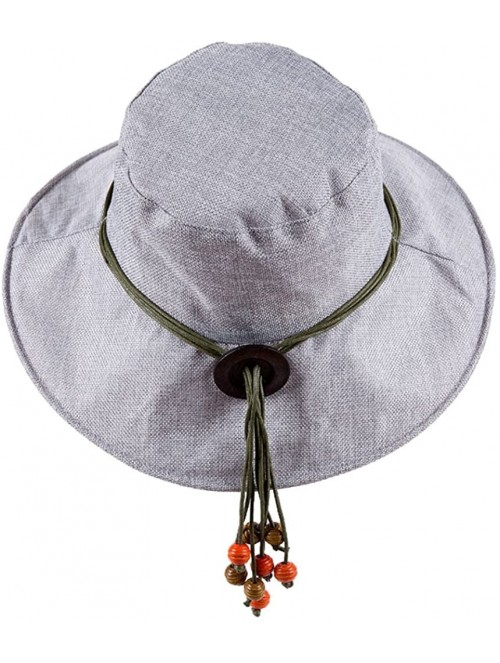 Sun Hats Women's Summer Linen Sun Hat with Wooden Bead Beach Hat - Grey - C0182QGIO52 $17.02