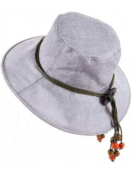 Sun Hats Women's Summer Linen Sun Hat with Wooden Bead Beach Hat - Grey - C0182QGIO52 $17.02