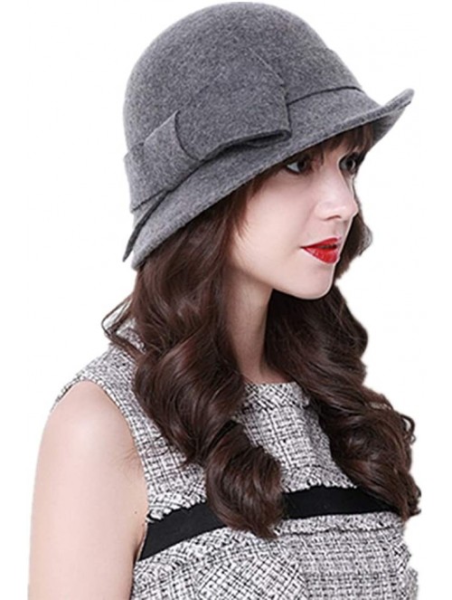 Berets Womens Bowknot 100% Wool Fall Winter Derby Hat Doom Cloche Hat - C-grey - CL18LGW6HOU $20.44