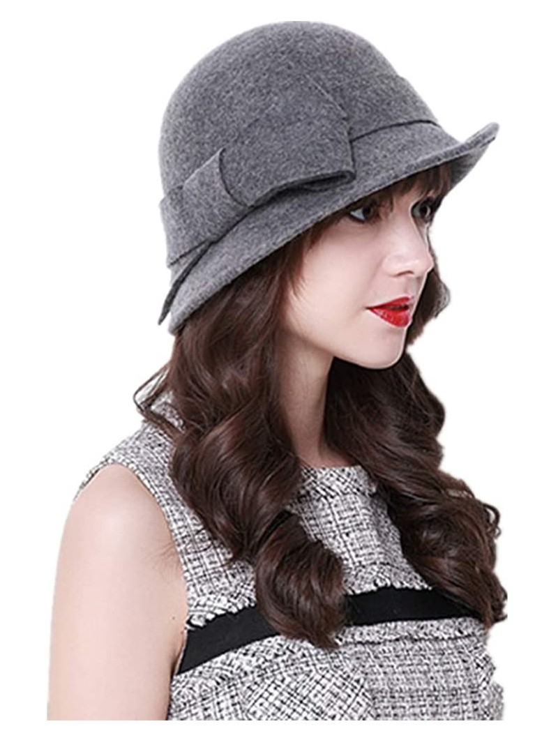 Berets Womens Bowknot 100% Wool Fall Winter Derby Hat Doom Cloche Hat - C-grey - CL18LGW6HOU $20.44