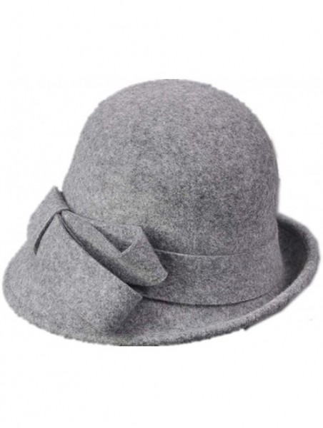 Berets Womens Bowknot 100% Wool Fall Winter Derby Hat Doom Cloche Hat - C-grey - CL18LGW6HOU $20.44