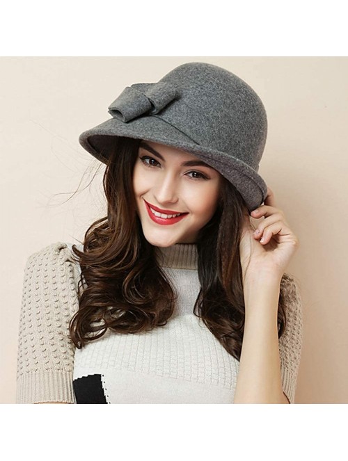 Berets Womens Bowknot 100% Wool Fall Winter Derby Hat Doom Cloche Hat - C-grey - CL18LGW6HOU $20.44