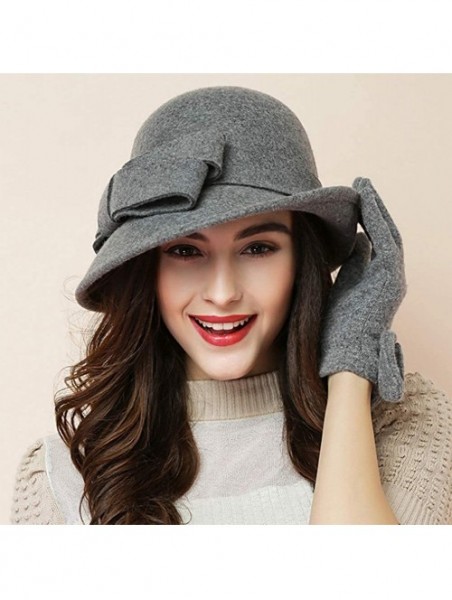 Berets Womens Bowknot 100% Wool Fall Winter Derby Hat Doom Cloche Hat - C-grey - CL18LGW6HOU $20.44