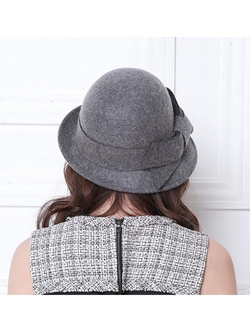 Berets Womens Bowknot 100% Wool Fall Winter Derby Hat Doom Cloche Hat - C-grey - CL18LGW6HOU $20.44