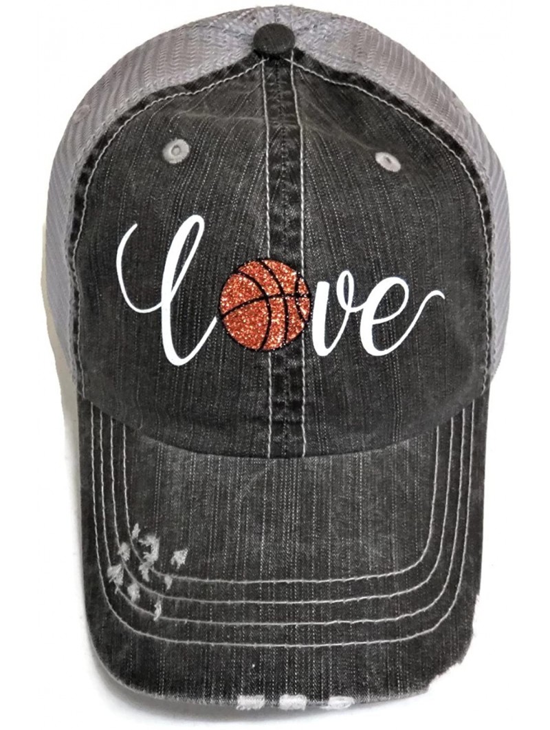 Baseball Caps White/Orange Glitter Basketball Love Distressed Look Grey Trucker Cap Hat Sports - CZ18EMGMTLU $27.09