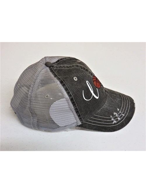 Baseball Caps White/Orange Glitter Basketball Love Distressed Look Grey Trucker Cap Hat Sports - CZ18EMGMTLU $27.09