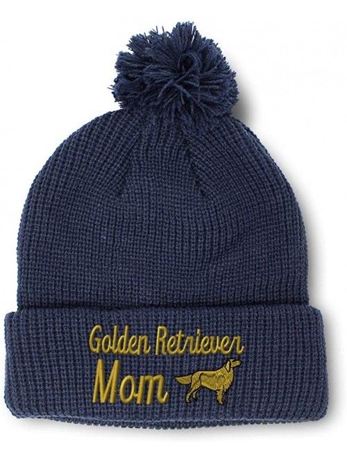 Skullies & Beanies Winter Pom Pom Beanie Men & Women Golden Retriever Mom Embroidery Skull Cap Hat - Navy - CE18A0DAMQ7 $21.68