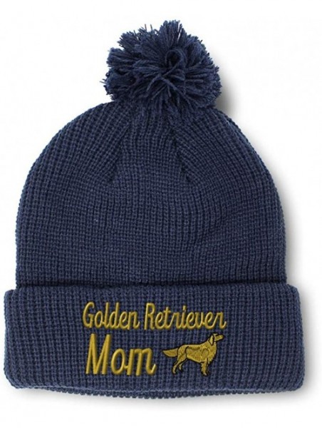 Skullies & Beanies Winter Pom Pom Beanie Men & Women Golden Retriever Mom Embroidery Skull Cap Hat - Navy - CE18A0DAMQ7 $21.68