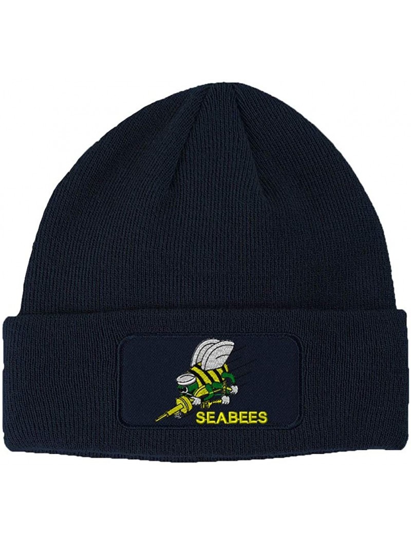 Skullies & Beanies Custom Patch Beanie Seabees Embroidery Acrylic Skull Cap Hats for Men & Women - Navy - CD186H6EMZU $22.34