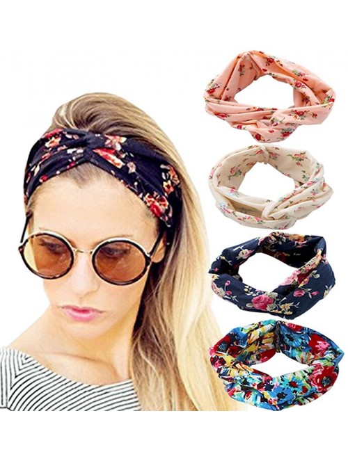 Headbands 4 Pack Cross Headbands Vintage Elastic Head Wrap Stretchy Hairband Twisted Cute Hair Accessories - CV18AGSSQ74 $13.64