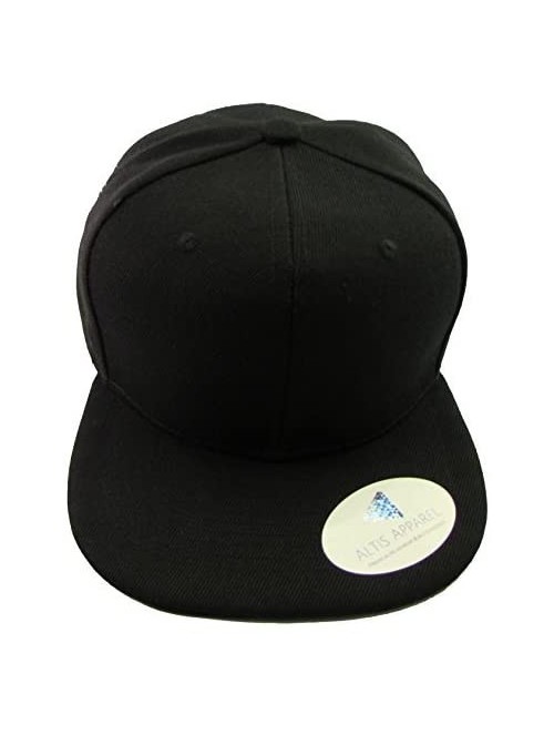 Baseball Caps Premium Plain Solid Flat Bill Snapback Hat - Baseball Cap (Black) - CS11KV7QZ1R $14.64