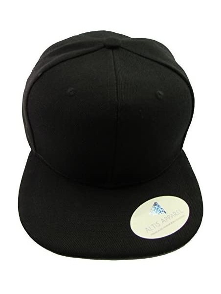 Baseball Caps Premium Plain Solid Flat Bill Snapback Hat - Baseball Cap (Black) - CS11KV7QZ1R $14.64