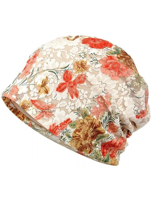 Skullies & Beanies Womens Mesh Lace Floral Print Breathable Soft Beanie Hat Cap - Beige - CE18566IZO0 $13.12