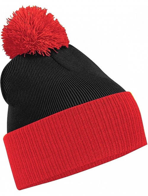 Skullies & Beanies Snowstar Duo Two-Tone Winter Beanie Hat - Black/Bright Red - CV11E5OCU8T $10.63