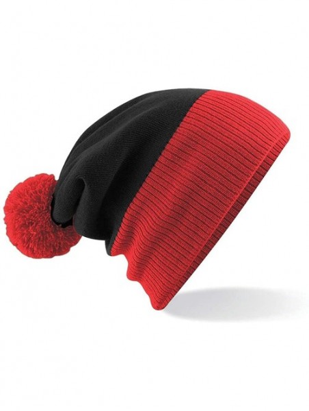 Skullies & Beanies Snowstar Duo Two-Tone Winter Beanie Hat - Black/Bright Red - CV11E5OCU8T $10.63