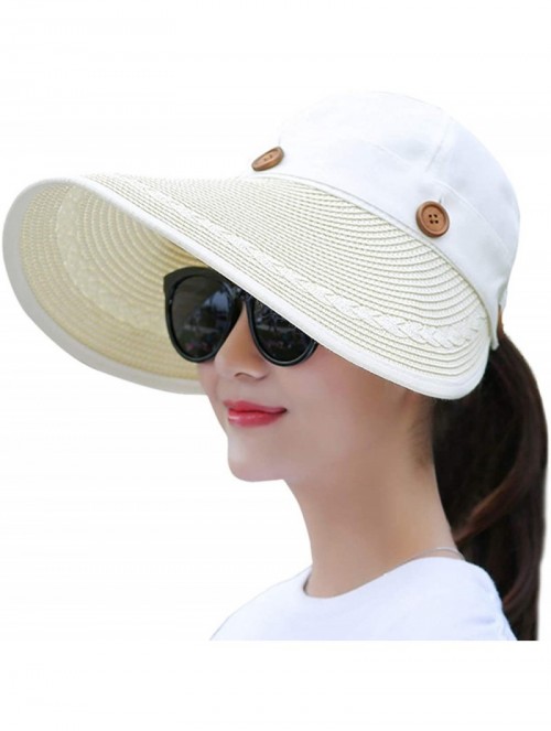 Sun Hats Women's Reversible 2-in-1 Wide Brim Floppy Hat UV Protection Hats for Beach Glof - Beige White - C818CLROGSS $21.78