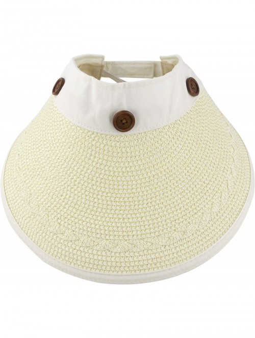 Sun Hats Women's Reversible 2-in-1 Wide Brim Floppy Hat UV Protection Hats for Beach Glof - Beige White - C818CLROGSS $21.78