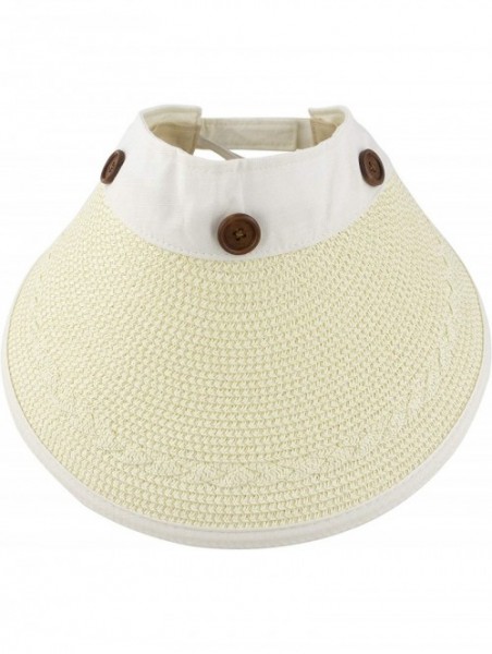 Sun Hats Women's Reversible 2-in-1 Wide Brim Floppy Hat UV Protection Hats for Beach Glof - Beige White - C818CLROGSS $21.78