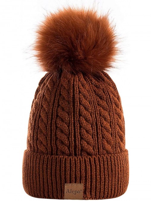 Skullies & Beanies Womens Winter Beanie Hat- Warm Fleece Lined Knitted Soft Ski Cuff Cap with Pom Pom - Yellow - CJ18A2KHAYA ...