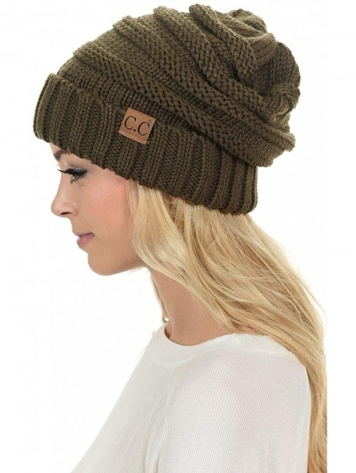 Skullies & Beanies Hat-100 Oversized Baggy Slouch Thick Warm Cap Hat Skully Cable Knit Beanie - New Olive - CT18XINSI67 $10.58