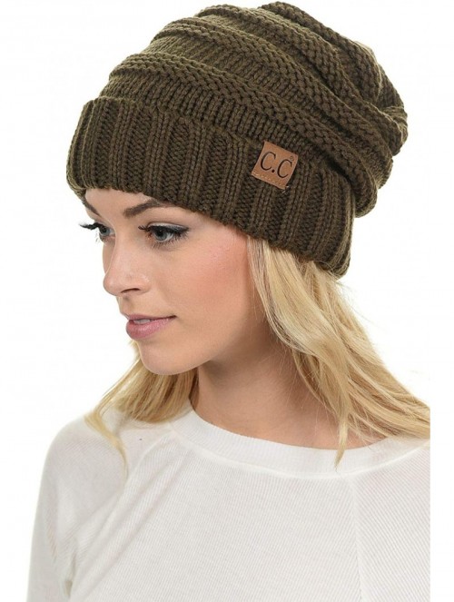 Skullies & Beanies Hat-100 Oversized Baggy Slouch Thick Warm Cap Hat Skully Cable Knit Beanie - New Olive - CT18XINSI67 $10.58