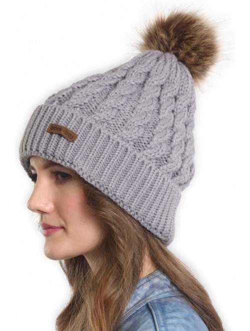 Skullies & Beanies Women's Beanies - Light Gray With Faux Fur Pom - CK1854IHQGM $14.65