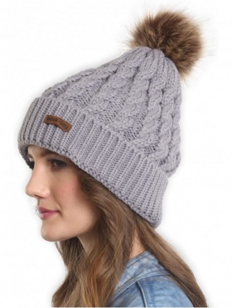 Skullies & Beanies Women's Beanies - Light Gray With Faux Fur Pom - CK1854IHQGM $14.65