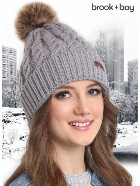 Skullies & Beanies Women's Beanies - Light Gray With Faux Fur Pom - CK1854IHQGM $14.65