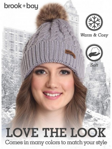 Skullies & Beanies Women's Beanies - Light Gray With Faux Fur Pom - CK1854IHQGM $14.65