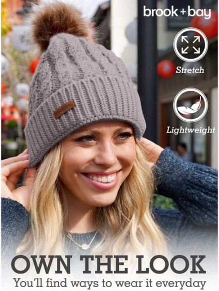 Skullies & Beanies Women's Beanies - Light Gray With Faux Fur Pom - CK1854IHQGM $14.65