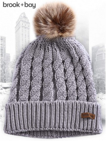 Skullies & Beanies Women's Beanies - Light Gray With Faux Fur Pom - CK1854IHQGM $14.65