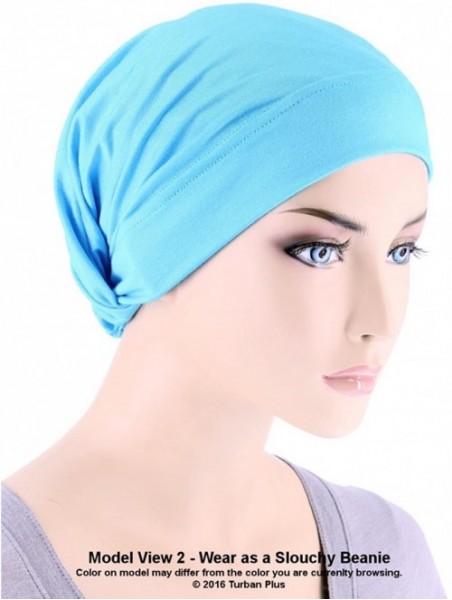 Skullies & Beanies Womens Ruffle Chemo Hat Beanie Scarf- Soft Turban Bandana Head Wrap for Cancer - 06- Navy Blue - CK12JDC5O...