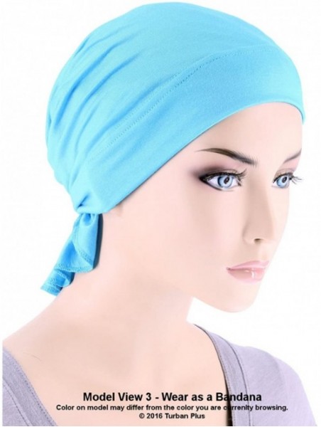 Skullies & Beanies Womens Ruffle Chemo Hat Beanie Scarf- Soft Turban Bandana Head Wrap for Cancer - 06- Navy Blue - CK12JDC5O...