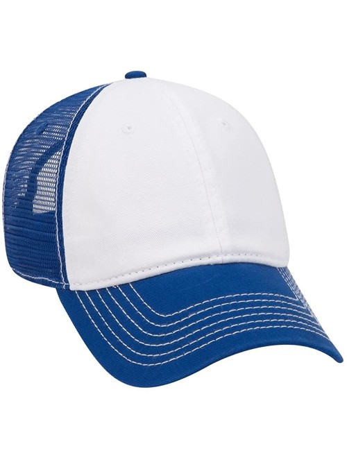 Baseball Caps Garment Washed Cotton Twill 6 Panel Low Profile Mesh Back Trucker Hat - Ryl/Wht/Ryl - C1180D3E96E $13.25