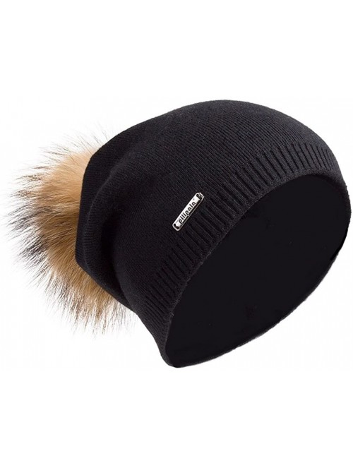 Skullies & Beanies Women Oversized Slouchy Beanie Bobble Hat with Fur Pompom VC17601 Black Gold Pompom - CP185K9T5D3 $18.20