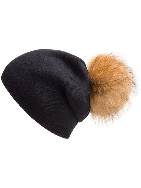 Skullies & Beanies Women Oversized Slouchy Beanie Bobble Hat with Fur Pompom VC17601 Black Gold Pompom - CP185K9T5D3 $18.20