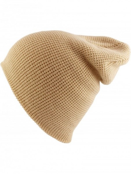 Skullies & Beanies Waffle Knit Soft Beanie Warm Winter Ski Skater Hip-hop Hat - Beige - C911QGGWCYV $13.10