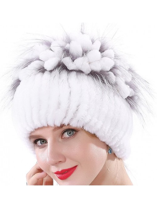 Skullies & Beanies Winter Women Elastic Fur Hat Knitted Real Rabbit Fur Beanie with Fur Tassel - White - CX185Y98QCC $43.11