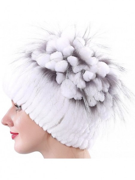 Skullies & Beanies Winter Women Elastic Fur Hat Knitted Real Rabbit Fur Beanie with Fur Tassel - White - CX185Y98QCC $43.11